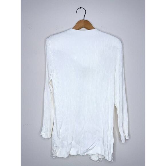 EXPO Vtg 90s Embroidered Flowers Open Tie Cardigan Lace Victorian Romantic Sz 14 - Picture 4 of 11